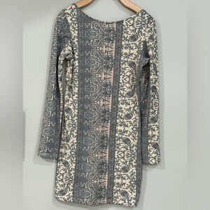 Chic Blue and Cream Patterned Dress